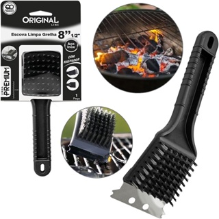 Escova Para Grelha Cerdas de Aço Original Line Limpa Grelha de Churrasqueira Com Raspador em Oferta na Shopee