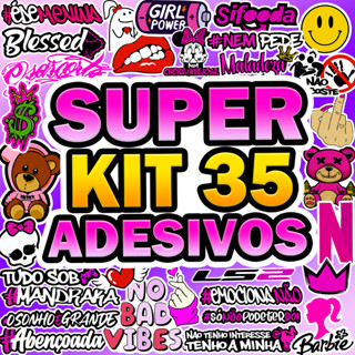 Super Kit 35 Adesivos De Menina Para Moto Carro Capacete Osascorte Mandraka Abençoada Feminino Rosa