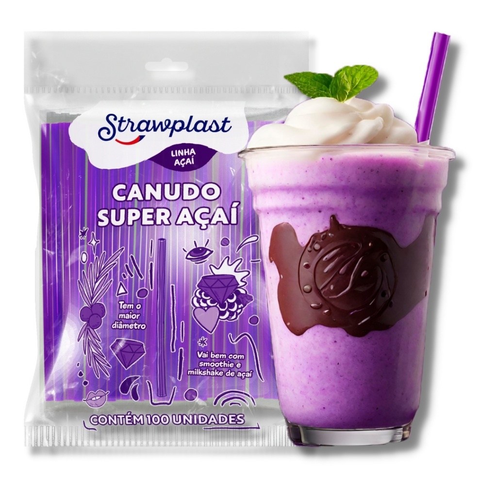 Canudo Super Açaí 10mm Roxo 100 Un Bebidas Espessas Milk Shake Smoothie Canudo Super Açaí 10mm Roxo 100 Un Bebidas Espessas Milk Shake Smoothie