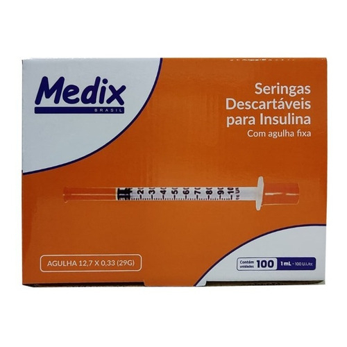 Seringa Descartável Para Insulina 12.7 x 0.33 29 G 1 mL 100 UI Caixa com 100 Unidades Medix em Oferta na Shopee
