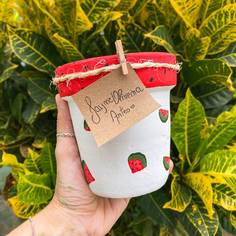 Vaso barro Melancia | decoração | vaso para planta | pintado a mão