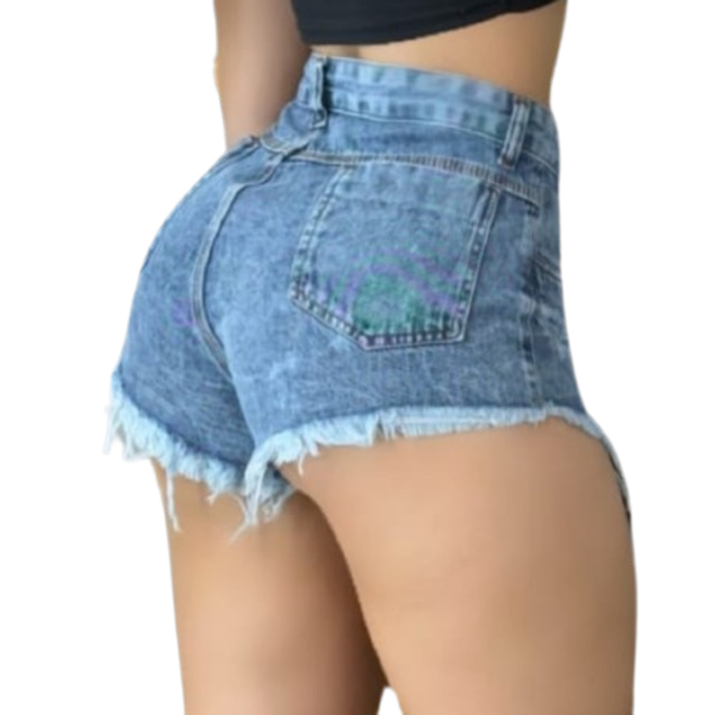 Short Jeans bermudas Destroyed Feminino Cintura Alta Hot Pants luxo Desfiado chefão Tendência Moda