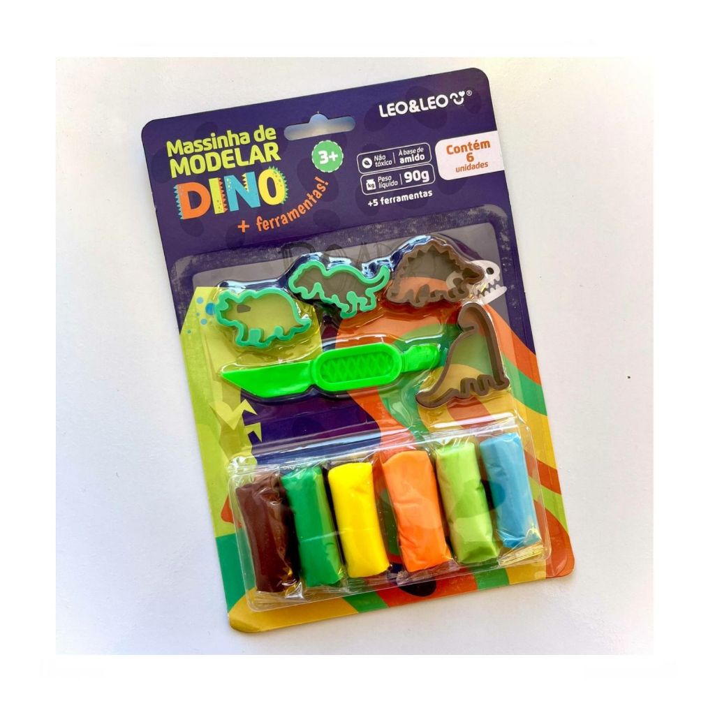 Massinha de modelar DINO + ferramentas LEO&LEO - 6 CORES