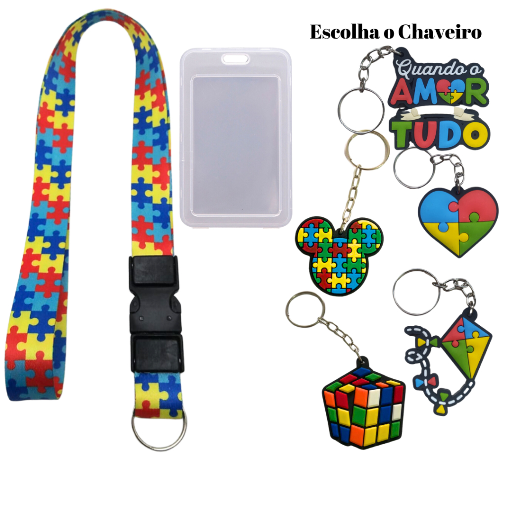 Kit Cordão Pescoço Autismo Autista + Protetor Crachá + Chaveiro emborrachado em Oferta na Shopee