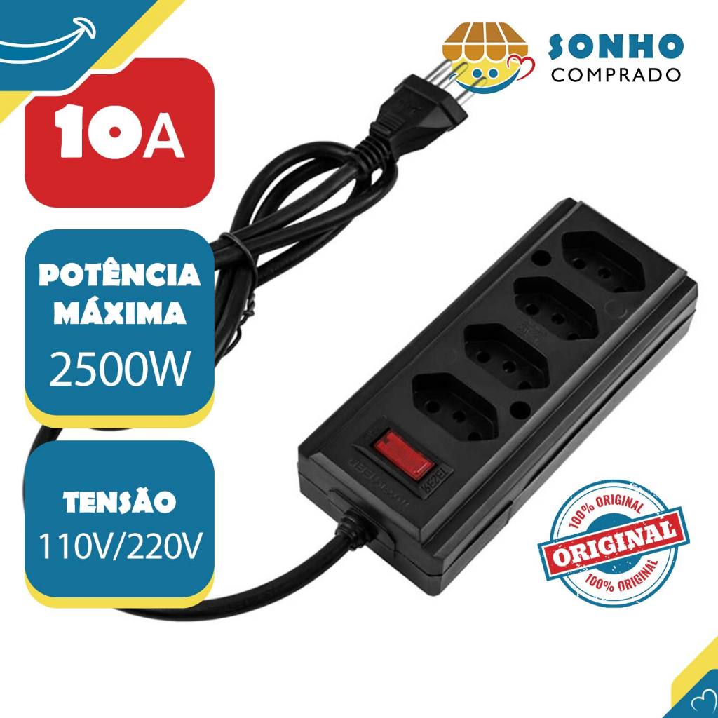 Filtro de Linha Hercules Bivolt 4 Tomadas 3 metros com Dijuntor InterNEED