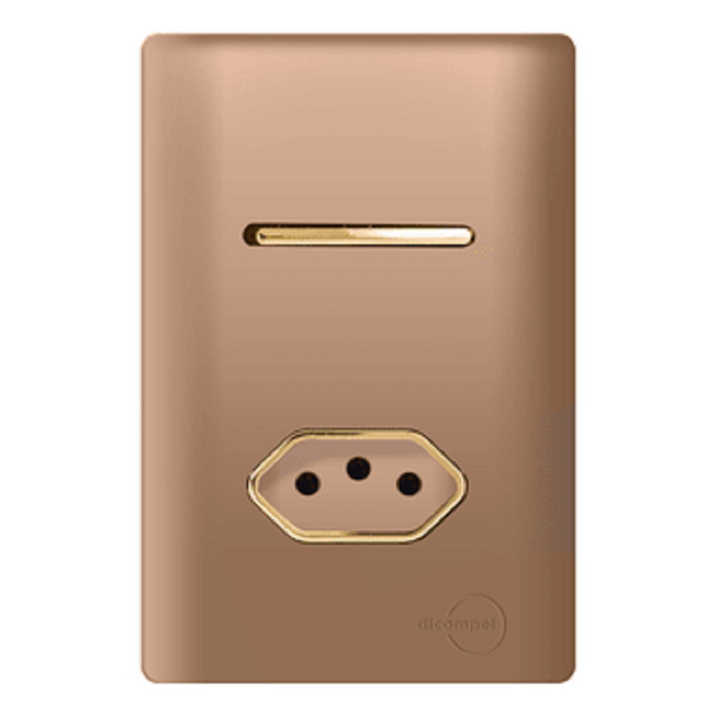 Conjunto 1 Tecla Simples + 1 Tomada 20a Dicompel Novara Ouro Rose com Gold em Oferta na Shopee