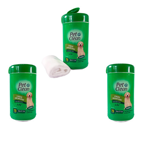 Kit Pet Clean para Cães e Gatos: 3 Lenços Umedecidos Especiais para Filhotes, Marca Confiança, Limpeza Eficiente, Hipoalergênicos e Suaves. Descubra a Melhor Forma de Cuidar dos Seus Animais de Estimação. Perfeito para Pelagens Sensíveis. Prático, Seguro