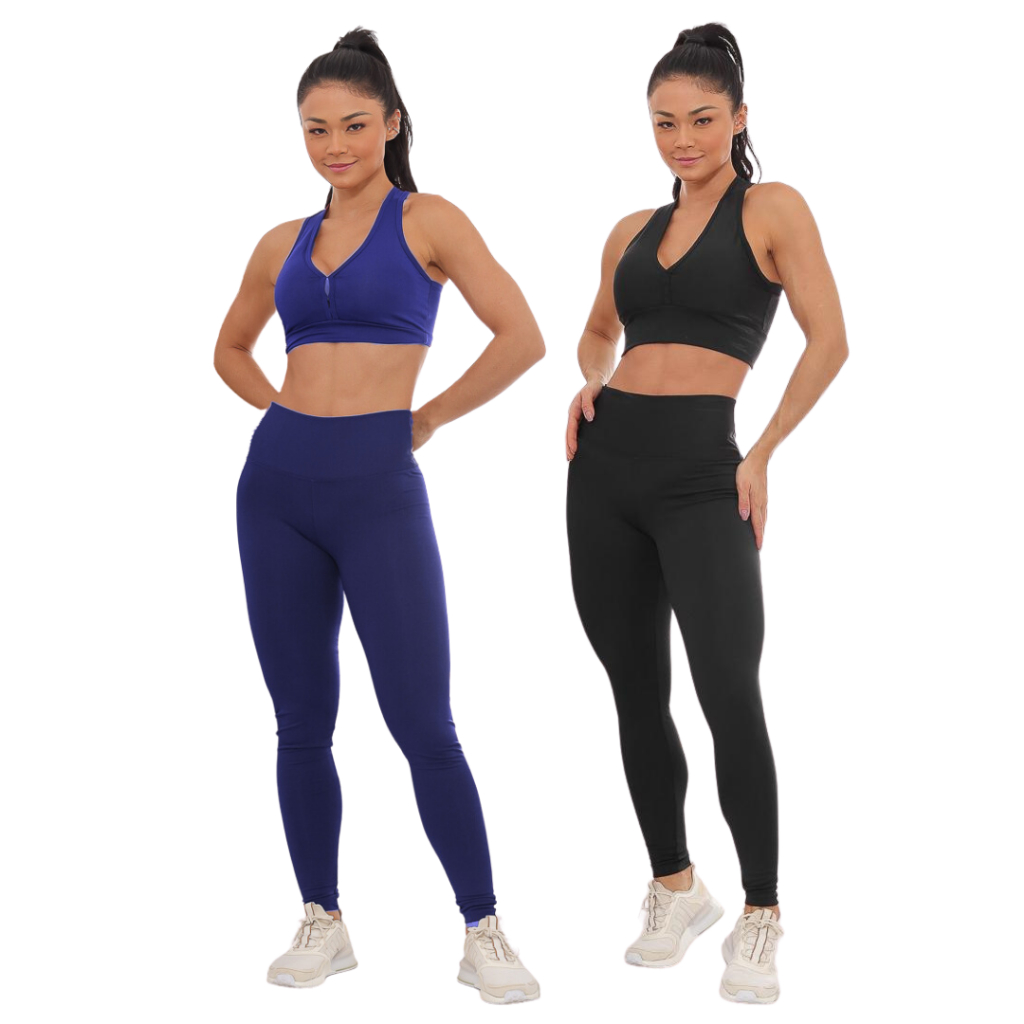 Kit 2 Conjunto Fitness Top Nadador e Calça Legging Básica Para Academia, Yoga, Ginástica