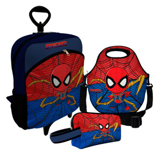 Kit Escolar Premium com Mochila c/ Rodinhas + Lancheira + Necessaire Plus Menino Aranha Volta as Aulas