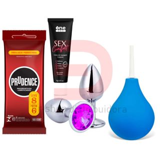 Ducha Higiênica Intima 220ml + Lubrificante Anal Sex Comfort + Preservativo Prudence Leve 8 Pague 6 + Plug Anal Tamanho P