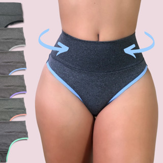 Kit 6 Calcinha Cintura Alta Fitness Cós Alto Modeladora Fio Duplo Viére