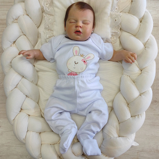 Conjunto Body Manga Curta com Mijão Bebê Menina Cake Bordado