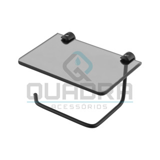 Porta Papel Higiênico com prateleira de vidro (PRETO)