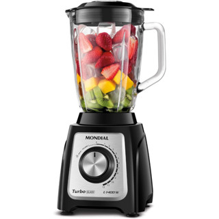 Liquidificador Turbo Glass Mondial 2,2 Litros 1400W 12 Velocidades + Tritura Gelo Preto/Inox