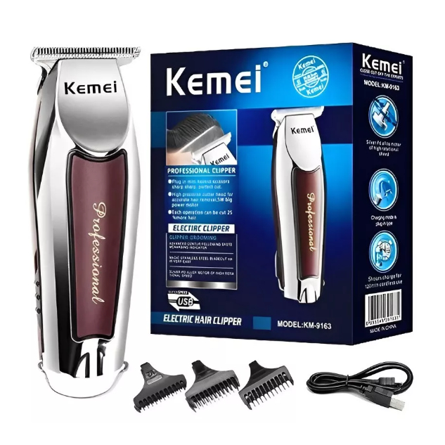 Máquina De Acabamento Barbearia Barba Cabelo bivolt Profissional Kemei Km-9163 em Oferta na Shopee