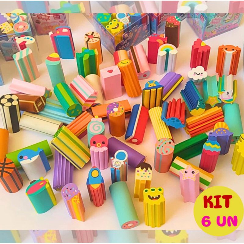 Kit 6 Borracha Escolar Fast food Colorido Hamburguer Fofo Apagador Papelaria Fofa Escritório Estudar