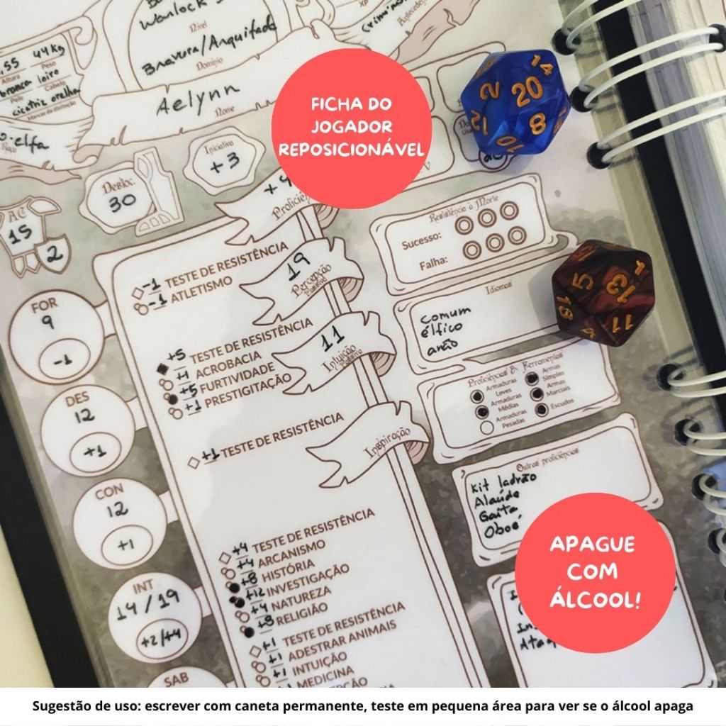 Caderno do Jogador RPG Dungeons and Dragons Para Sessão Com ficha personagem wire o folha linhas pontada espiral — imagem 2 de 2