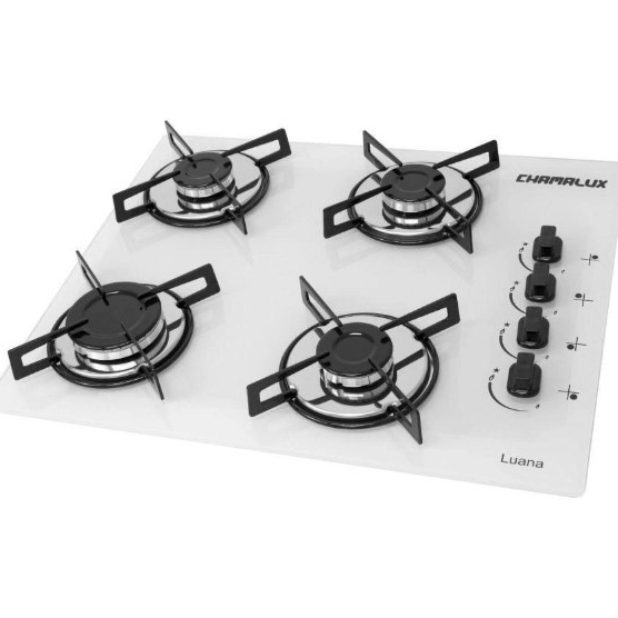 Fogão Cooktop a Gas Chamalux Ultra Chama 4 Bocas Bivolt Acendimento Inteligente 064 Branco 127V/220V