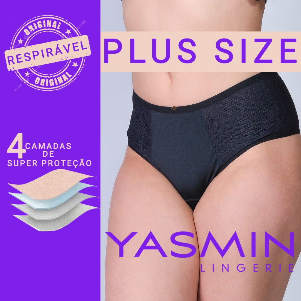 Calcinha Absorvente Menstrual Plus Size Antivazamento Antibacteriana Reutilizável Feminina