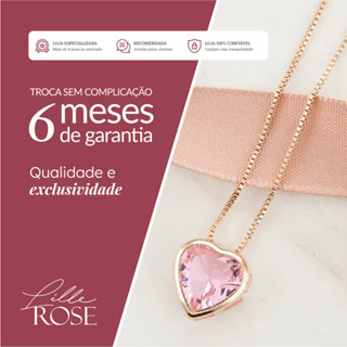 Colar Rosa Coração Banhado Ouro Rose