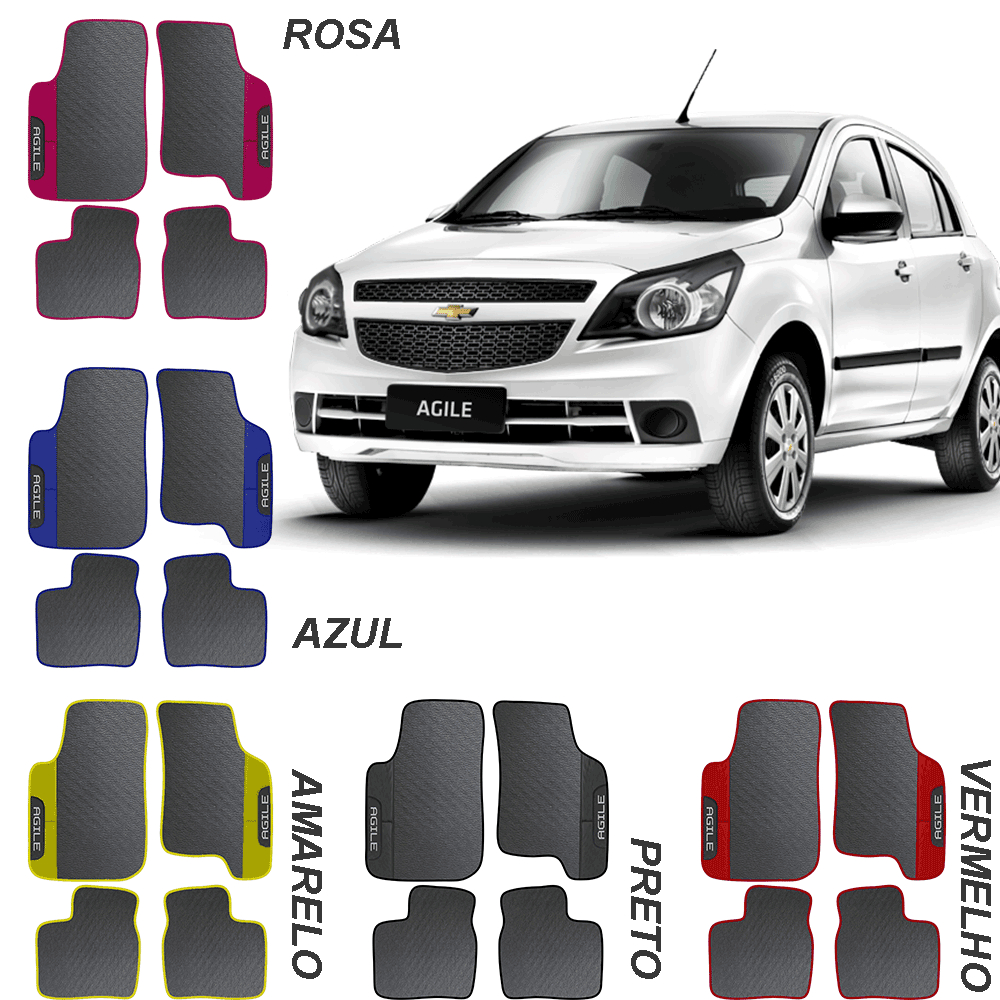 LINDO JOGO TAPETE 4 PEÇAS CARRO AMAERELO AZUL PRETO ROSA VERMELHO AGILE 2009 A 2015 EMBORRACHADO
