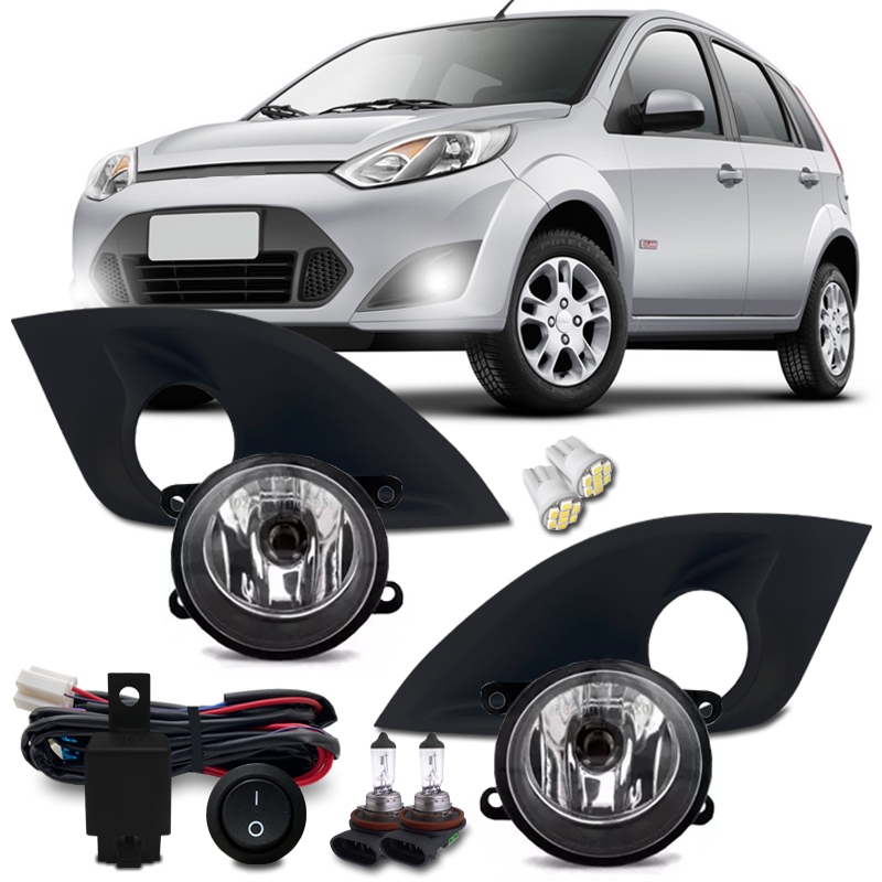 Kit Farol De Milha Neblina Auxiliar Ford Fiesta 2010 2011 2012 Com Molduras E Lampadas