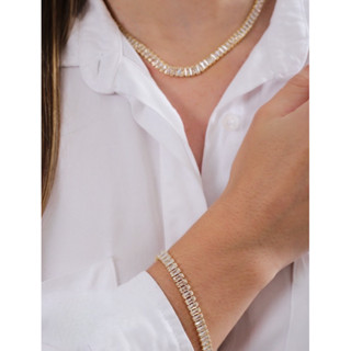 Colar e Pulseira Feminina Riviera Zirconia Branca Folheado e Semijoia BJ125
