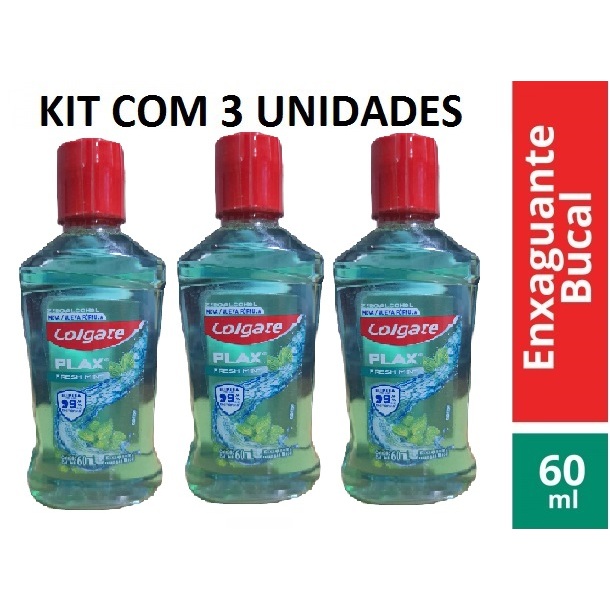 KIT COM 3 Enxaguante Bucal Colgate Plax Fresh Mint 60ml em Oferta na Shopee