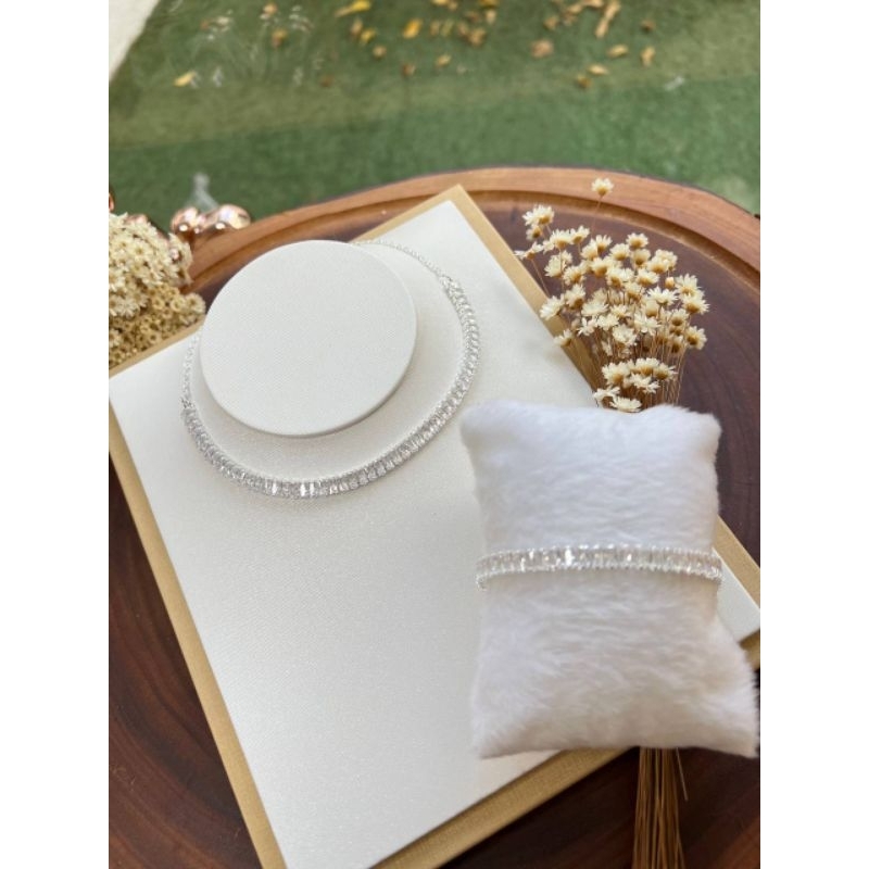 Chocker + Pulseira Navete Riviera Zircônia Banhada a Prata