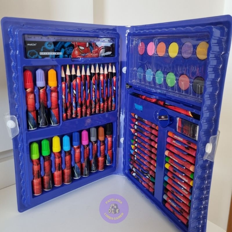 Maleta De Pintura Completa Homem Aranha Molin / Maleta Criativa / Maleta Escolar / Giz de Cera/ Material Escolar