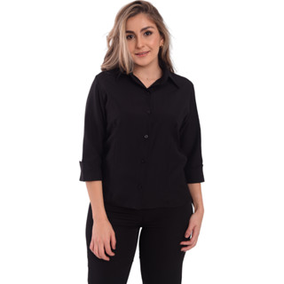Camisa manga 3/4 camisete social feminina blusa em gabardine ellegance passa fácil