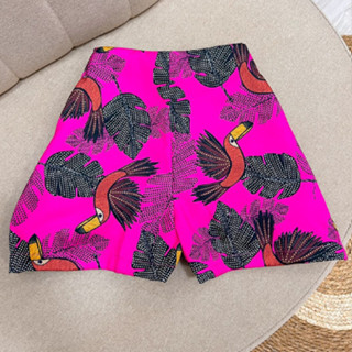 Short Alfaiataria Feminino Estampado Inspiração farm Com Bolso Estampas Tucano Folhas Causal Confortável Verão
