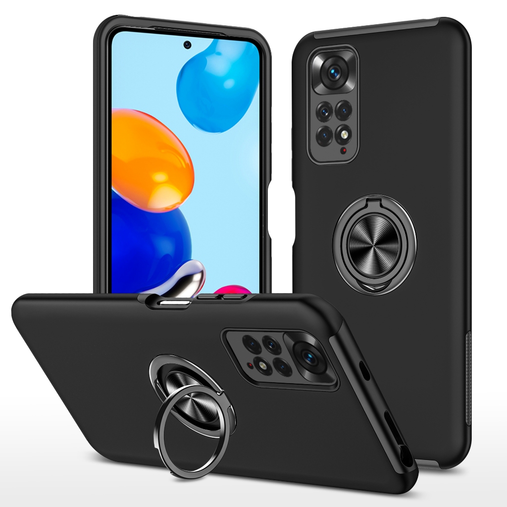 Capa lisa Anti Impacto com Anel embutido de metal gira 360 Para xiaomi note 11 pro(película opcional)