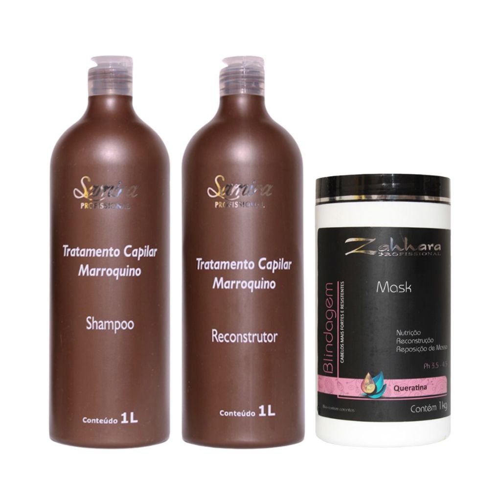 kit escova progressiva  Marroquina Samira Zahhara Profissional + mascara hidratação Blindagem queratina 3x1