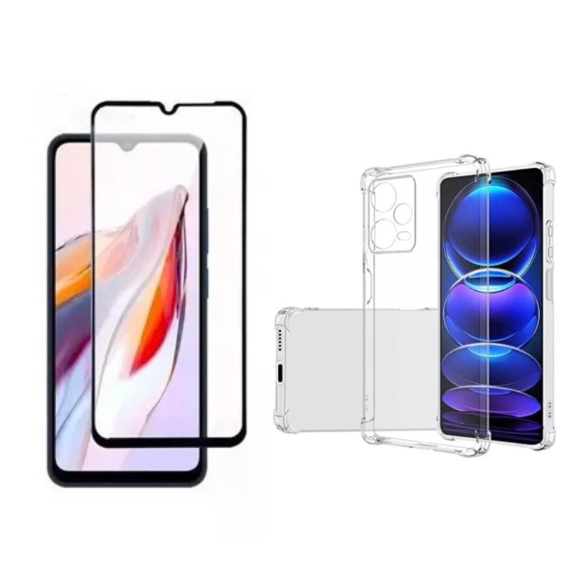 Kit 2X1 Xiaomi Redmi 13C - Pelicula Frontal Vidro 3D + Capa Silicone TPU Transparente Anti Impacto