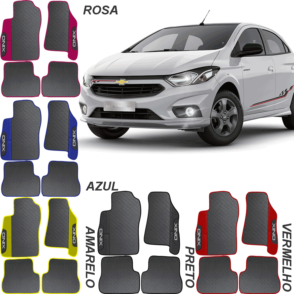 LINDO JOGO TAPETE 4 PEÇAS CARRO AUTOMOTIVO AMARELO AZUL PRETO VERMELHO ONIX 2017 A 2022 EMBORRACHADO