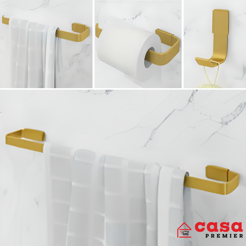 Kit Acessórios Banheiro Conjunto Quadrado 4 Peças Dourado Fosco
