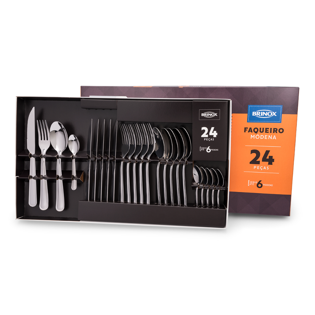 Faqueiro Brinox Linha Módena 24 Peças Aço Inox - Brilho e Qualidade - Home & Living