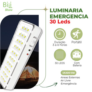 Luminária Emergência Lâmpada 30 Leds Recarregável Bivolt Luz Branca (Branco Frio 6,500K)