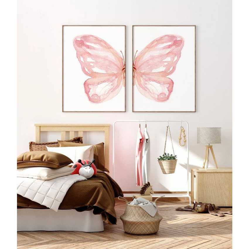 Quadro Decorativo kit 2 peças- Quadro de borboleta, feminino, mulher, parede bonita, enfeite, verão, lagartixa, rosa, delicada.