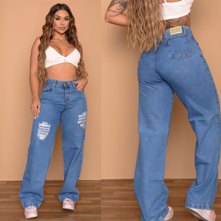 Calçca Wind Leg Calça Feminina Cargo Pantalona Cintura Alta Levanta Bumbum Wide leg