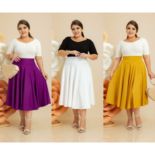 Saia Midi Godê 360º Várias Cores Lisa Moda Feminina Lançamento Cristã Modesta Evangélica Chique - Loja Via Brás