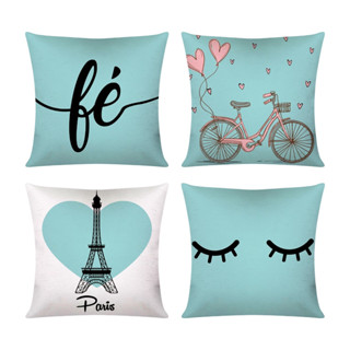 Kit 04 Capas De Almofada 45x45 Decorativa Estampa Paris Tiffany