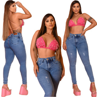 Calça Jeans Feminina com Max Elastano Cintura Alta Modeladora e Modelagem Levanta Bumbum Jeans Super Premium