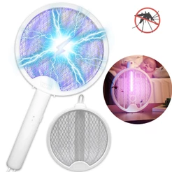 Raquete Elétrica Dobrável Mata-Mosquitos USB Recarregável 2 Em 1 Lâmpada Mosquito Com Luz UV Moscas Lançamento