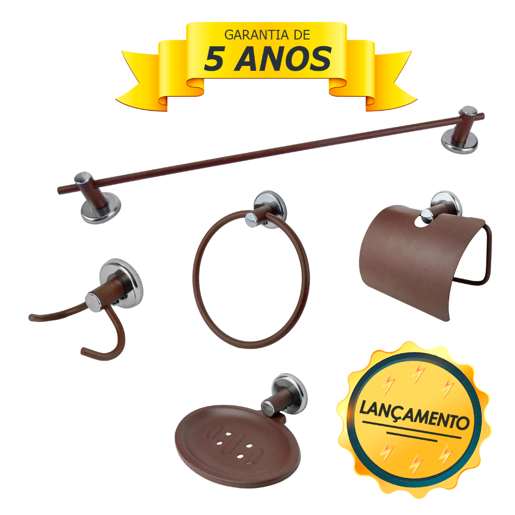 Kit Acessórios Banheiro de Metal Aço Inox 5 Peças Corten Cód. 5070 — R$ 44,99 em Shopee