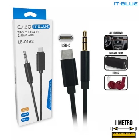 Cabo Auxiliar P2 Para Lightning e Tipo C  IT BLUE Auxiliar 3.5mm Para Android  LE-0162 em Oferta na Shopee