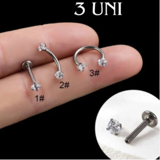 Kit 3 Piercing de Aço prego zircão /lábio /sobrancelha /ferradura