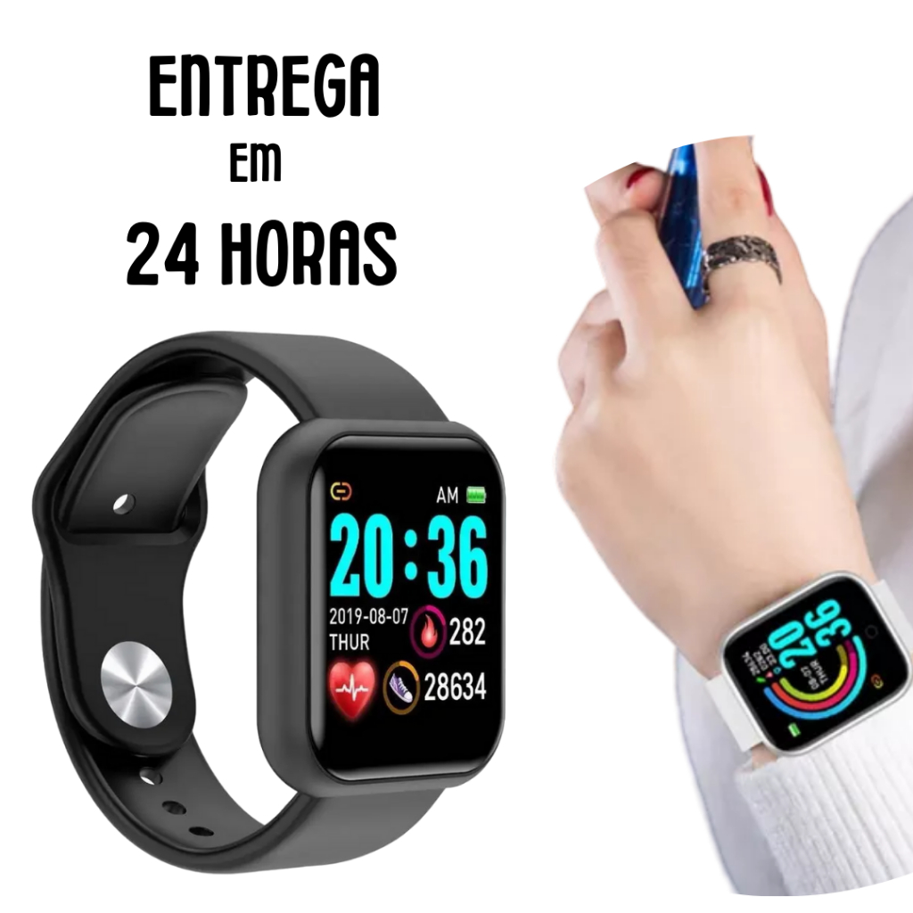 Relógio Smartwatch Preto D20 atividade física mede pressão