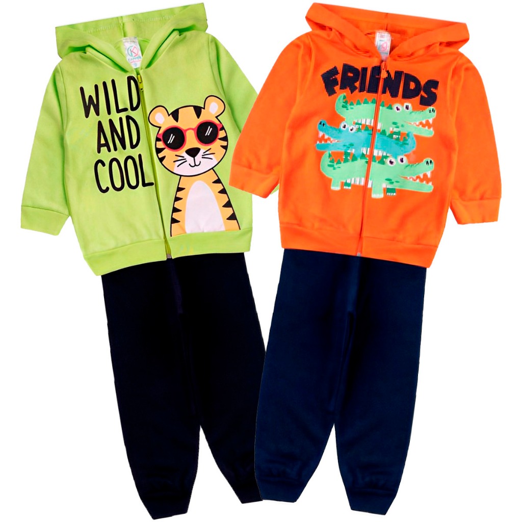 Roupa Infantil Kit 2 Conjuntos Menino Inverno Bebê Tamanhos 1/2/3 Moletom Flanelado Barato Atacado
